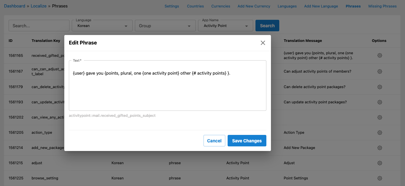 Edit language phrase in AdminCP – phpFox User Manual