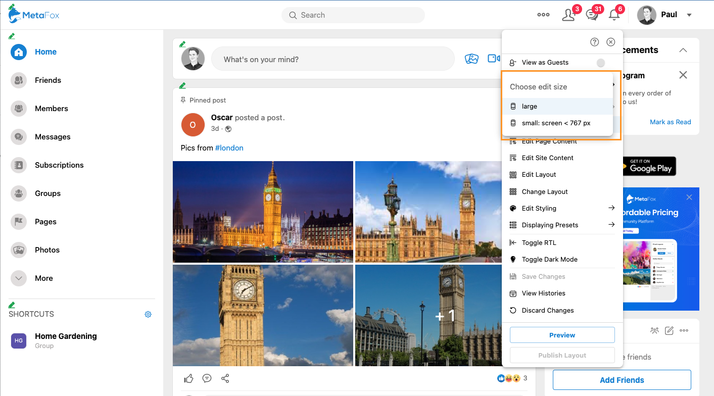 Enable Live Editor mode – phpFox User Manual