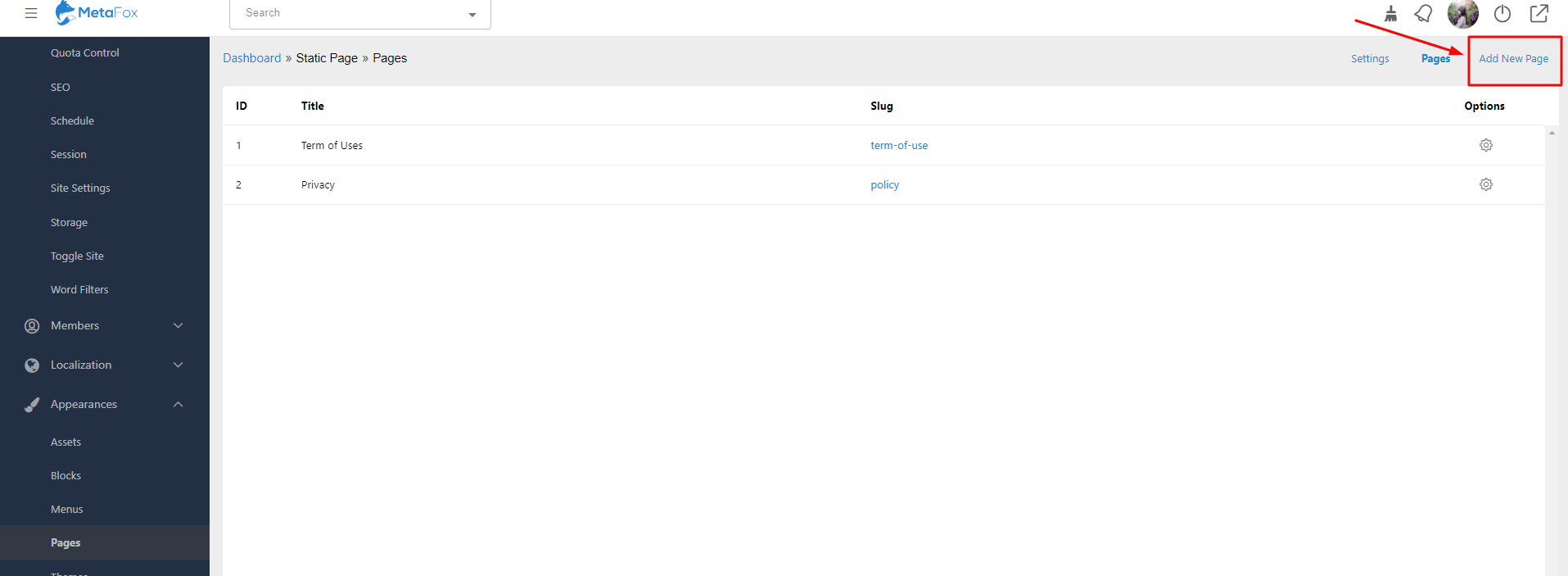 Set up policy terms and other static pages – phpFox User Manual